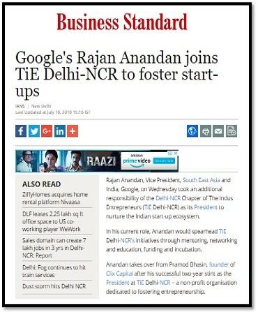 Googles-Rajan Anandan joins TiE Delhi-NCR to foster start-ups