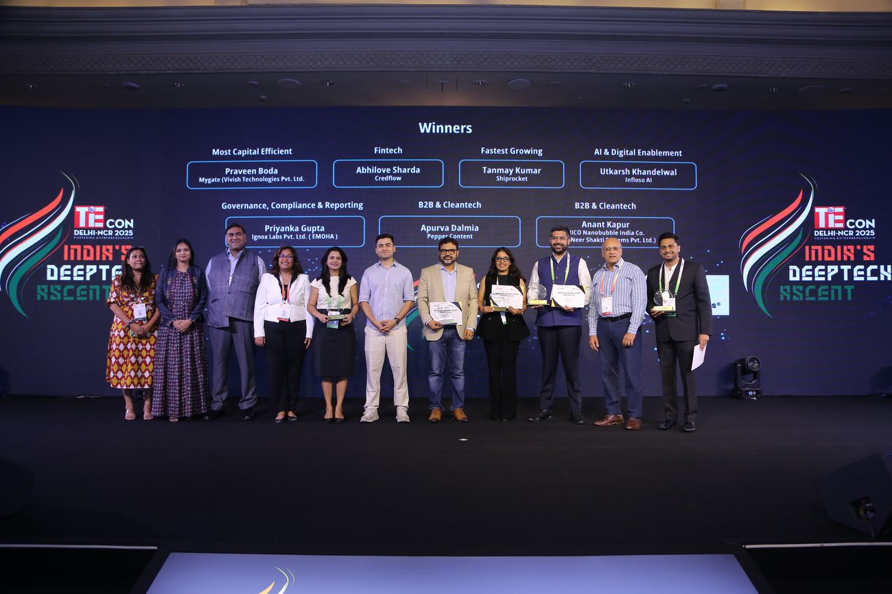 TiE Emerging Finance Leader Awards winners on stage